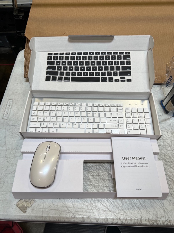 Photo 2 of Wireless Keyboard and Mouse Combo,J JOYACCESS 2.4G Slim Wireless Keyboard Mouse-Portable, Full Size, Ergonomic, 2400 DPI,Extreme Power Saving,Sleek Design-White+Silver