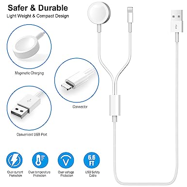 Photo 1 of [Apple MFi Certified] 2 in 1 iPhone and Watch Charger 6.6 FT Fast iWatch Charging Cable with USB Wall Charger Travel Plug for Apple Watch Series 8/7/6/SE/5/4/3/2/1/Ultra & iPhone 14/13/12/Pro/Max/XR/X