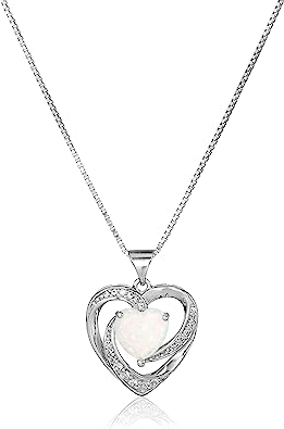 Photo 1 of Amazon Collection womens Sterling Silver Created Opal and White Sapphire Open Heart Pendant Necklace, 18"