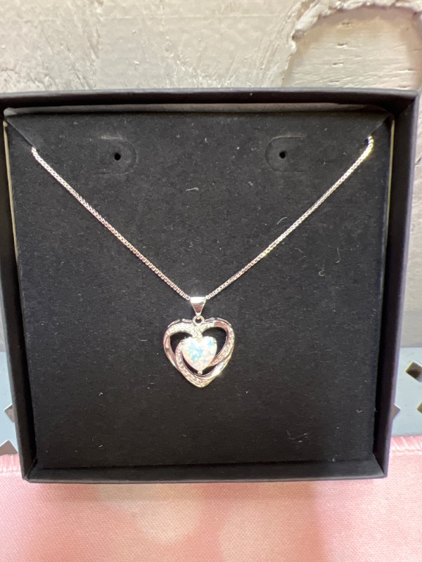 Photo 2 of Amazon Collection womens Sterling Silver Created Opal and White Sapphire Open Heart Pendant Necklace, 18"