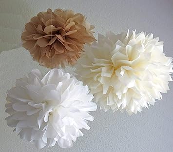 Photo 1 of 12PCS Mixed Cream Tan Brown White Paper Flowers - Fluffy Tissue Paper Pom Poms - Hanging Flower Ball for Baby Shower Decorations, Wedding Decor, Birthday Party Celebration1