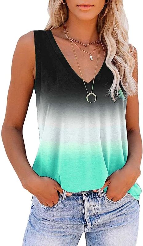 Photo 2 of   size med     FABIURT Womens Tank Tops, Womens Tank Tops V Neck Sleeveless Stripe Casual Loose Fit Tee Shirts Trendy Summer Tops