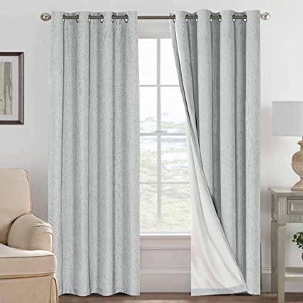 Photo 1 of  Blackout Curtains for Bedroom Thermal Insulated Linen Textured Curtains Heat and Full Light Blocking Drapes Living Room Curtains 2 Panel Sets, Glacier Gray, 52x96 Inch