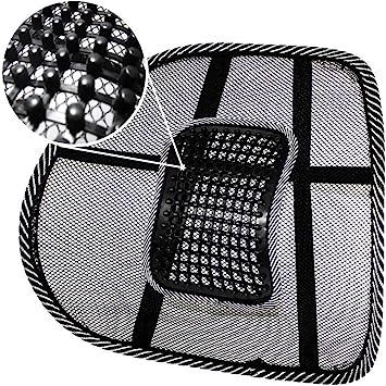Photo 1 of PrimeTrendz Black Lumbar Mesh Back Brace Support Office Home Car Seat Chair Ventilate Cool Cushion Pad with Massage | Breathable, Massage Beads for Ultimate Comfort (1 Piece)