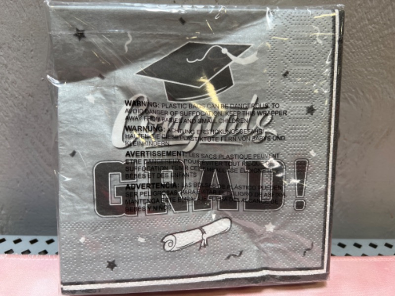 Photo 1 of Gatherfun Graduation Party Disposable Napkins Paper Napkins for College High School Graduation 3-Ply 50 Pack Silver Gray