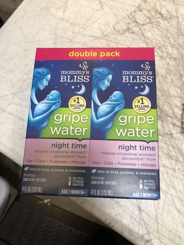View 2 of Mommy's Bliss Gripe Water Night Time, Relieves Stomach Discomfort From Gas, Colic, Fussiness, & Hiccups, Gentle & Safe, For Infants Age 1 Month+, 4 Fl Oz (Pack of 2) EXP 05/25
