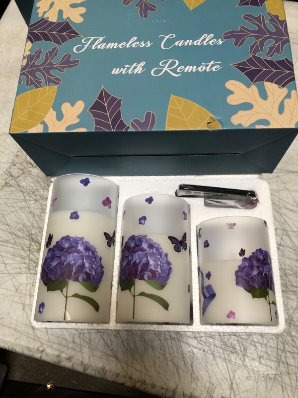 Photo 1 of YDP Hydrangea Gifts for Mum, Lavender Candle Flameless Candles with Remote, Romantic LED Candles with Gift Box Great for Mother's Day, Birtheday Holiday Decoration(Set of 3)(