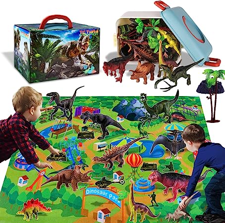 Photo 1 of 40 Pcs Dinosaur Dino Toy Game with Play Mat, Figure Playset with Tree Rockery Car T-Rex Triceratop etc, Perfect Educational Realistic Birthday for Kids 3 4 5 6+ Boys Girls
