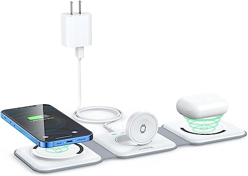 Photo 1 of Wireless Charger 3 in 1,RTOPS Magnetic Travel Wireless Charging Station Multiple Devices,GaN 3 in 1 Charging Station,Compatible for iPhone 14/13/12/Pro/Max,iWatch,AirPods 3/2/Pro(Adapter Includes)