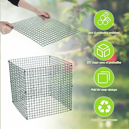 Photo 1 of  Small Wire Plant Protectors 12x12 In Square Plant Protectors from Animals Mesh Plant Cage Chicken Wire Cloche for Plants Shrubs with Ground Stakes and Nylon Ties (Dark Green,Thickness 1mm)