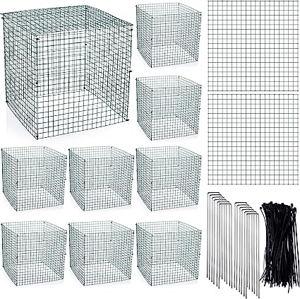Photo 2 of  Small Wire Plant Protectors 12x12 In Square Plant Protectors from Animals Mesh Plant Cage Chicken Wire Cloche for Plants Shrubs with Ground Stakes and Nylon Ties (Dark Green,Thickness 1mm)