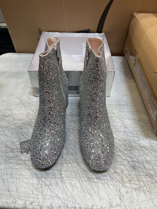 Photo 2 of KysBloes Womens Sparkly Ankle Boots Chunky Heel Glitter Booties Closed Toe Block Heel Dress Winter Shoes  size 38 / 8