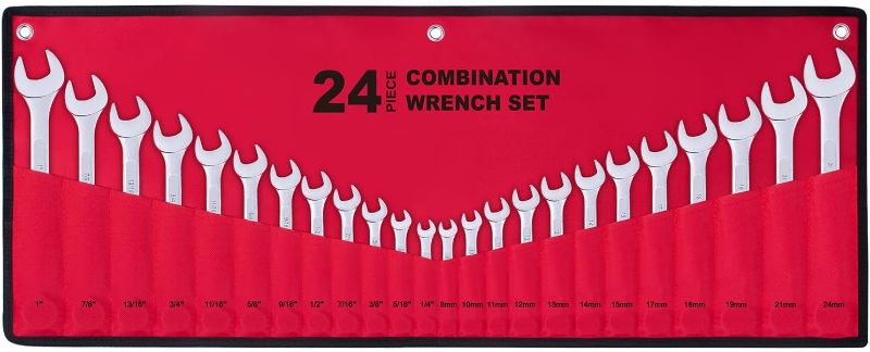 Photo 1 of 24-Piece All-Purpose Master Combination Wrench Set with Roll-up Pouch | SAE 1/4” to 1”, Metric 8mm to 24mm | Perfect for General Household, Garage, College Dormitory, Car Emergency, Boat and Much More