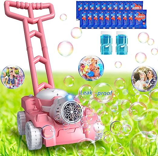 Photo 1 of Bubble Lawn Mower for Toddlers 1-3, Leak-Proof Design, Automatic Bubble Machine for Toddlers 1-3 with Led Light, Outdoor Toddler Toys for Backyard, Outside Toys Toddler Girl Toys, Pink