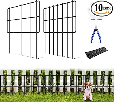 Photo 1 of 10 Pack Garden Animal Barrier Fence, 1.65inch Spike Spacing No Dig Fence, Reusable Rustproof Metal Defense Border, Dogs Rabbits Blocker Fence for Outdoor Yard, Total 10.8ft(L) x 17inch(H)