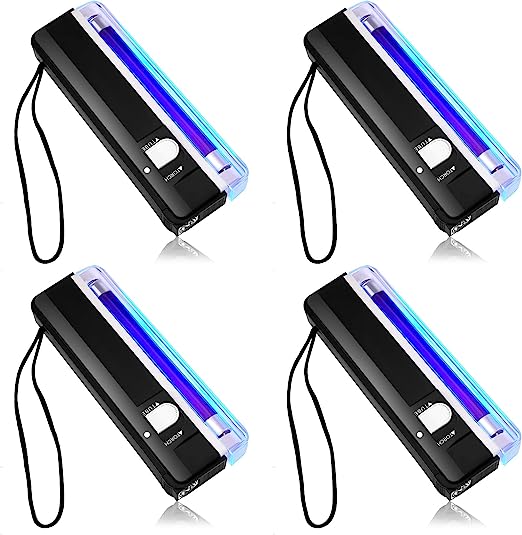 Photo 1 of 4 Pcs Handheld UV Black Light Torch Portable Blacklight LED UV Light Battery Operated Black Lights Counterfeit Bill Detector Light, Black