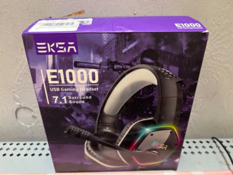 Photo 2 of EKSA E1000 USB Gaming Headset for PC, Computer Headphones with Microphone/Mic Noise Cancelling, 7.1 Surround Sound, RGB Light - Wired Headphones for PS4, PS5 Console, Laptop, Call Center Gray