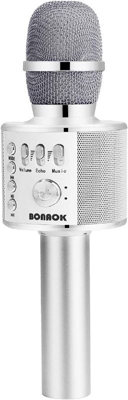 Photo 1 of BONAOK Wireless Bluetooth Karaoke Microphone,3-in-1 Portable Handheld Mic Speaker for All Smartphones,Gifts for Kids Adults All Age Q37(Silver)