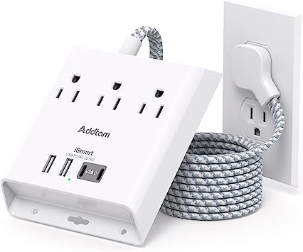 Photo 1 of Flat Extension Cord, Power Strip with 2 USB C - Addtam Ultra Thin Plug Extension Cord with 3 Outlets 4 USB, Desk Charging Station No Surge Protector for Travel, Cruise Ship and Dorm Room Essentials