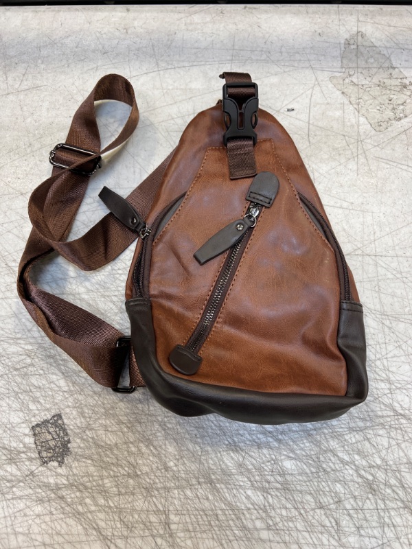 Photo 2 of 
Leather Sling Bag Crossbody Backpack for Men Women Outdoor Travel Camping Hiking Single Shoulder Chest Pack Casual Daypack Brown