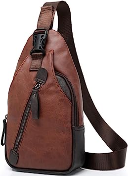 Photo 1 of 
Leather Sling Bag Crossbody Backpack for Men Women Outdoor Travel Camping Hiking Single Shoulder Chest Pack Casual Daypack Brown