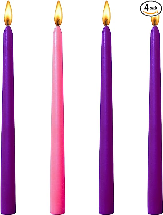 Photo 1 of 12 inch 4 Pack Christmas Advent Taper Candle 3 Purple &1 Pink- Unscented Dripless and Smokeless Home Décor - Dinner, Party, Wedding, Halloween, Churches (12 inch, Multi-Colored)