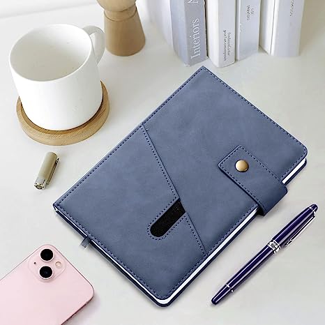 Photo 1 of A5 Leather Journal Notebook with Pen, 200 Pages Hardcover Journal with Pocket, 100gsm Thick Lined Paper Daily Diary for Men and Women, Great Gift for Business School Travel Personal - Blue