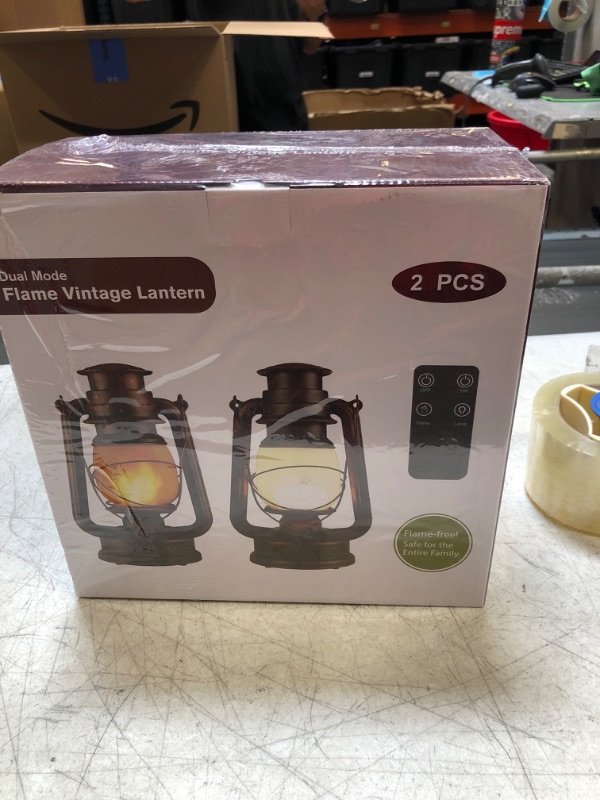 Photo 1 of 2 Pack Led Vintage Camping Lantern Decorative, Outdoor Lanterns for Patio Waterproof with Remote, Battery Operated Lantern Flickering Flame with Two Modes for Garden Party Christmas Decorations