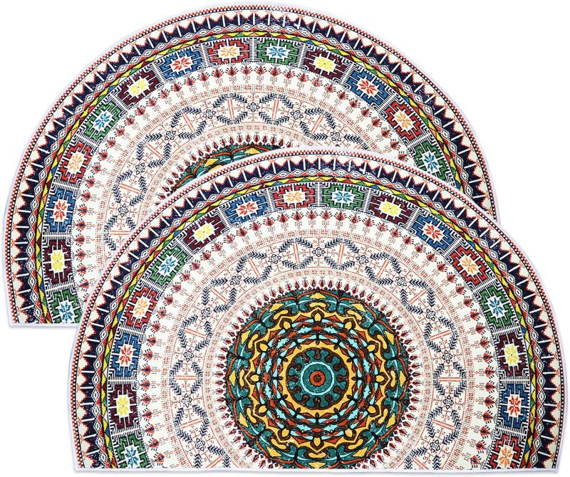 Photo 1 of 2 Pcs Half Round Home Welcome Door Mat,31.5''X47''Bohemian Style Indoor Welcome Doormat Outdoor Carpet Entrance Rug Living Room Bedroom Entrance Mat Bohemian Morocco Rugs