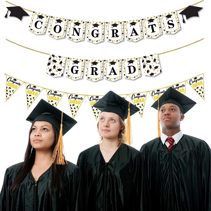 Photo 1 of  Black and White Congrats Grad Banner - 6.5 Feet | Graduation Banner 2023 | Congrats Grad Garland for Graduation Party Decorations 2023 | Congratulations Banner for Congratulations Decorations