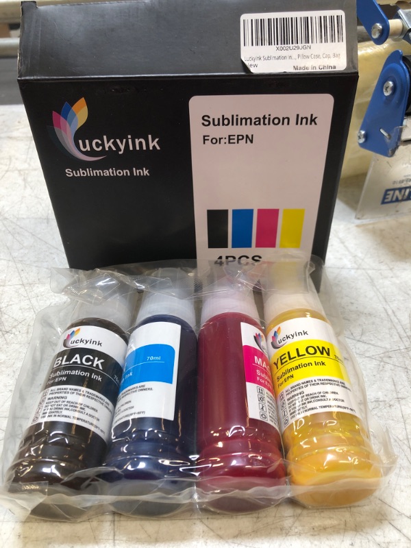 Photo 2 of Luckyink Sublimation Ink Refill for Printers ET-2720 ET-2760 ET-15000 ET-4700 ET-3760 ET-4760 ET2700 Sublimation Printer Heat Press Transfer on Cloth, Pillow Case, Cap, Bag