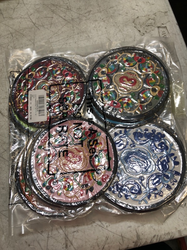 Photo 2 of 16 Pieces Cloth Coasters 5.12 Inch/ 13cm, Indian Decorative Items for Home, Fabric Round Embroidered Drinks Coasters Vintage Ethnic Floral Coasters Teacup Mat 