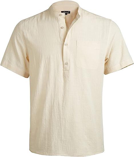 Photo 1 of Alizeal Mens Casual Cotton Viscose Henley Shirt Short Sleeve Solid Button-Down Beach Tops with Pocket