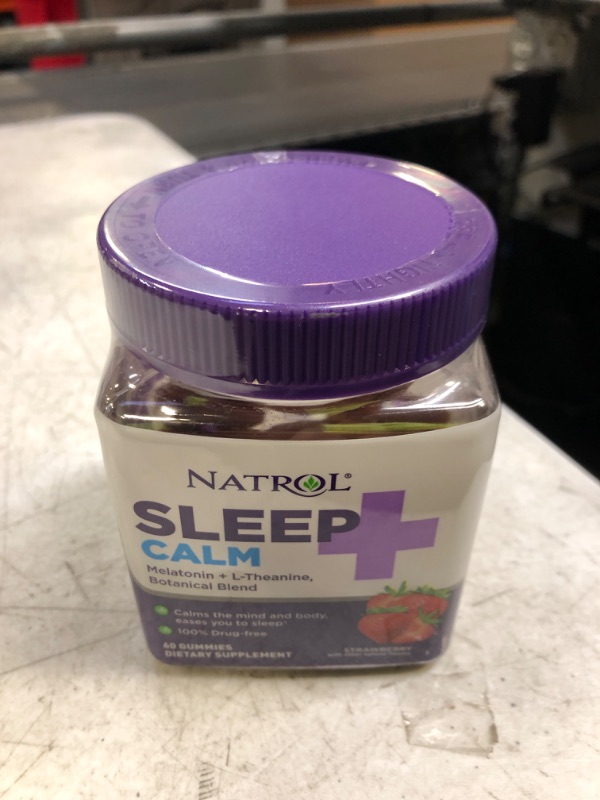 Photo 2 of EXP 10/2023Natrol Sleep+ Calm, Drug Free Sleep Aid Supplement, Calm an Active Mind, Ease to Sleep, 60 Strawberry Flavored Gummies