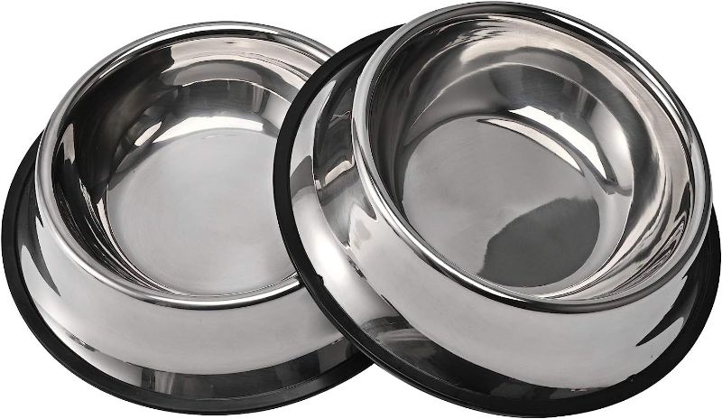 Photo 1 of 2Packs Stainless Steel Dog Bowl with Anti-Skid Rubber Base for Small/Medium/Large Pet, Perfect Dish, Pets Feeder Bowl and Water Bowl Perfect Choice for Dog Puppy Cat and Kitten (8oz)
