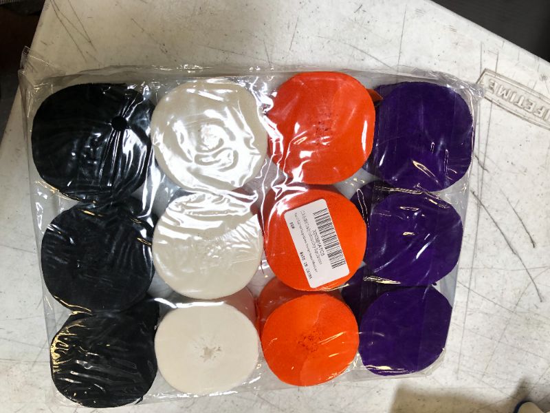 Photo 2 of 12 Rolls 984ft Totally Halloween Crepe Paper Streamers, Black White Purple and Orange Crepe Paper Roll for Halloween Party Decorations