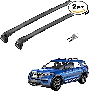 Photo 1 of BougeRV Lockable Roof Rack Cross Bars Compatible with 2020 2021 2022 2023 Explorer with Side Rails, Aluminum Replacement for Rooftop Cargo Bag Luggage Kayak Canoe Bike Snowboard
