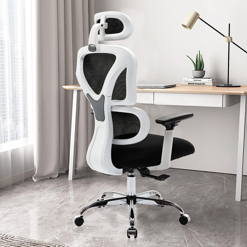 Photo 2 of KERDOM Ergonomic Office Chair, Home Desk Chair, Comfy Breathable Mesh Task Chair, High Back Thick Cushion Computer Chair with Headrest and 3D Armrests, Adjustable Height Home Gaming Chair Light Gray
