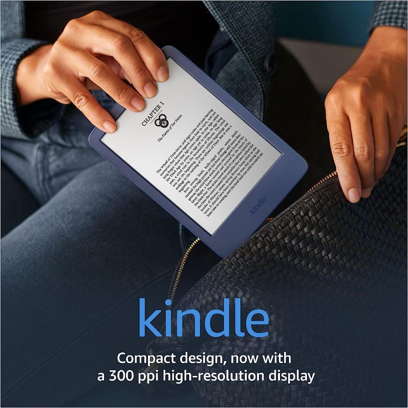 Photo 1 of Kindle (2022 release) – The lightest and most compact Kindle, now with a 6” 300 ppi high-resolution display, and 2x the storage - Denim
