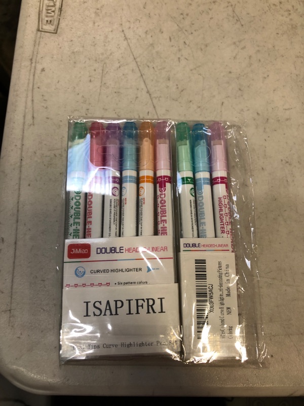 Photo 2 of ISAPIFRI 9 Pcs Colored Curve Highlighter Pen Set, Dual Tip Curve Pens, 6 Different Shapes and Colors, for Teenagers Kids Students Marking, Writing, Drawing, Coloring