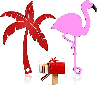 Photo 1 of 2 Pieces Mailbox Flags Flamingo Coconut Tree Mailbox Replacement Flags for Roadside Mailbox Flag Replacement Metal Mail Box Flag Decorations for Brick Mailbox Hardware, 2 Styles