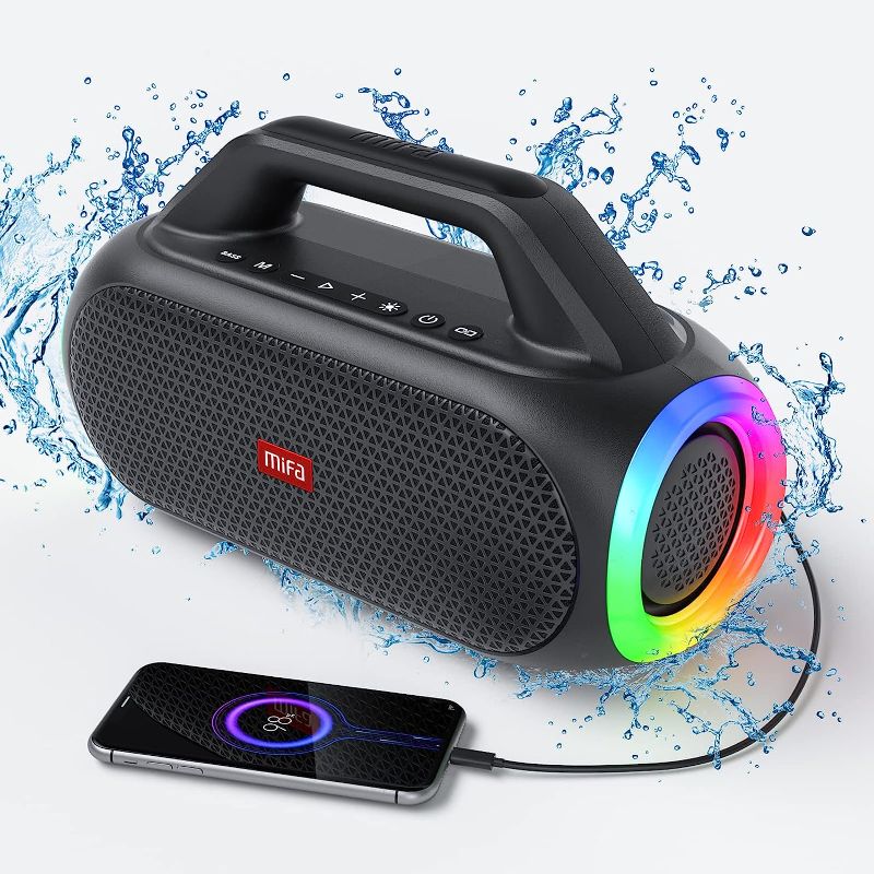 Photo 2 of MIFA WildBox Bluetooth Speakers, 60W Ultra Bass Portable Waterproof Speaker with Aux Input, Micro SD Card Slot, Carrying Handle, Black
