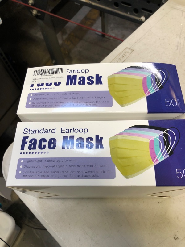 Photo 2 of 2---Disposable Face Masks 50 PCS 3Ply Breathable & Comfortable Filter Safety Mask for Adult, Men, Women, Indoor, Outdoor Use 5 Colors