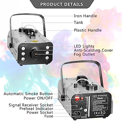 Photo 1 of 
Fog Machine 900 Watt with 6 LED Lights and 2-In-1 Wireless Remote, Professional Stage Smoke Machine for DJ Halloween Parties Wedding Christmas