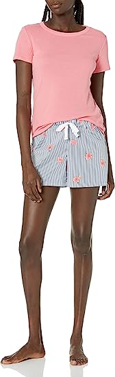 Photo 1 of Amazon Essentials Women's Poplin Short and Sleep Tee Set S