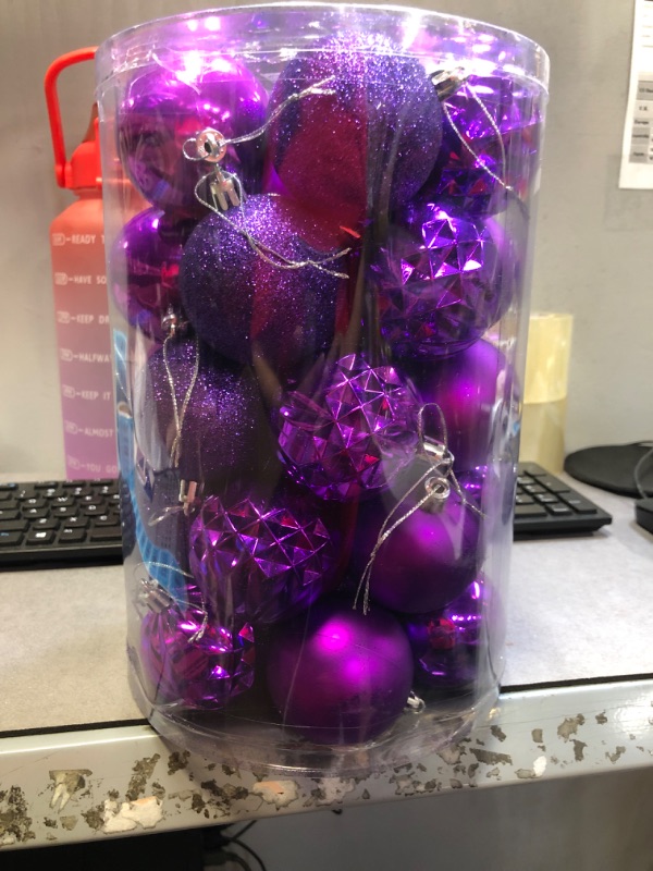 Photo 1 of 24Pcs Shatterproof Shiny and Polshed Glossy Christmas Tree Ball Ornaments Decorations - Christmas Hanging Balls for Holiday Wedding Party Decoration (1.2"-30MM, Purple)