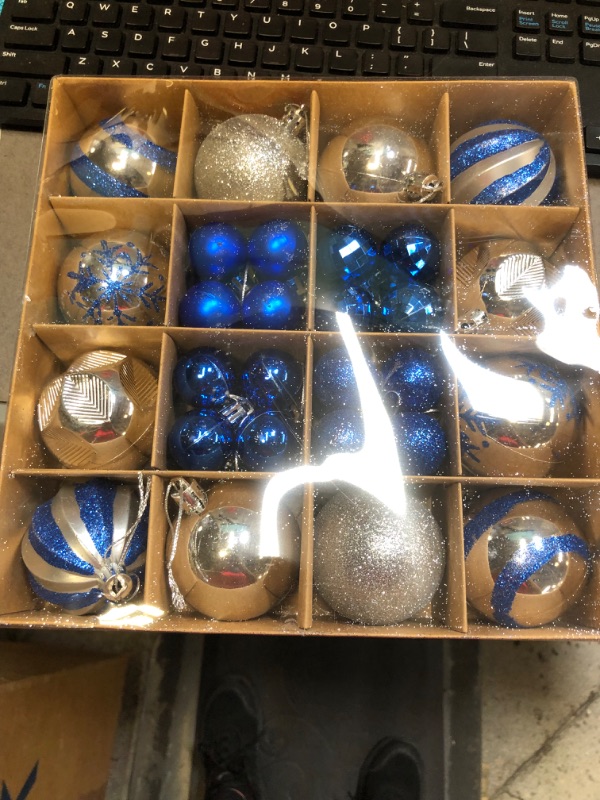 Photo 1 of 44pcs Christmas Tree Ball Ornaments Set, Blue and Silver