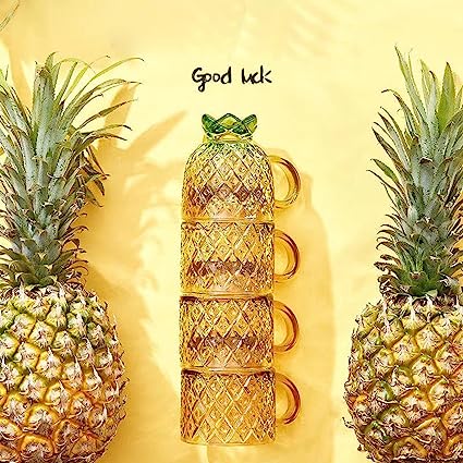 Photo 1 of  Pineapple shot glasses, Glasses Set of 4 10 oz Cups, pineapple/Cactus cup set, Glassware Stackable Creative Coffee Mug-A