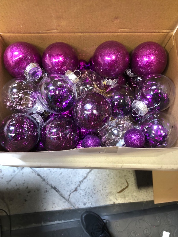 Photo 2 of  Christmas Balls Ornaments 2'' Shatterproof Christmas Tree Ornaments Set Purple and Clear Decorative Hanging Ornaments for Xmas Tree Party Holiday Decoration, Briful