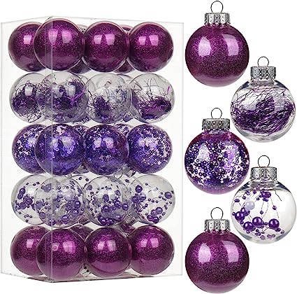 Photo 1 of  Christmas Balls Ornaments 2'' Shatterproof Christmas Tree Ornaments Set Purple and Clear Decorative Hanging Ornaments for Xmas Tree Party Holiday Decoration, Briful